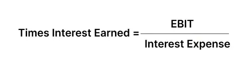 Formula showing Times Interest Earned equals EBIT divided by Interest Expense