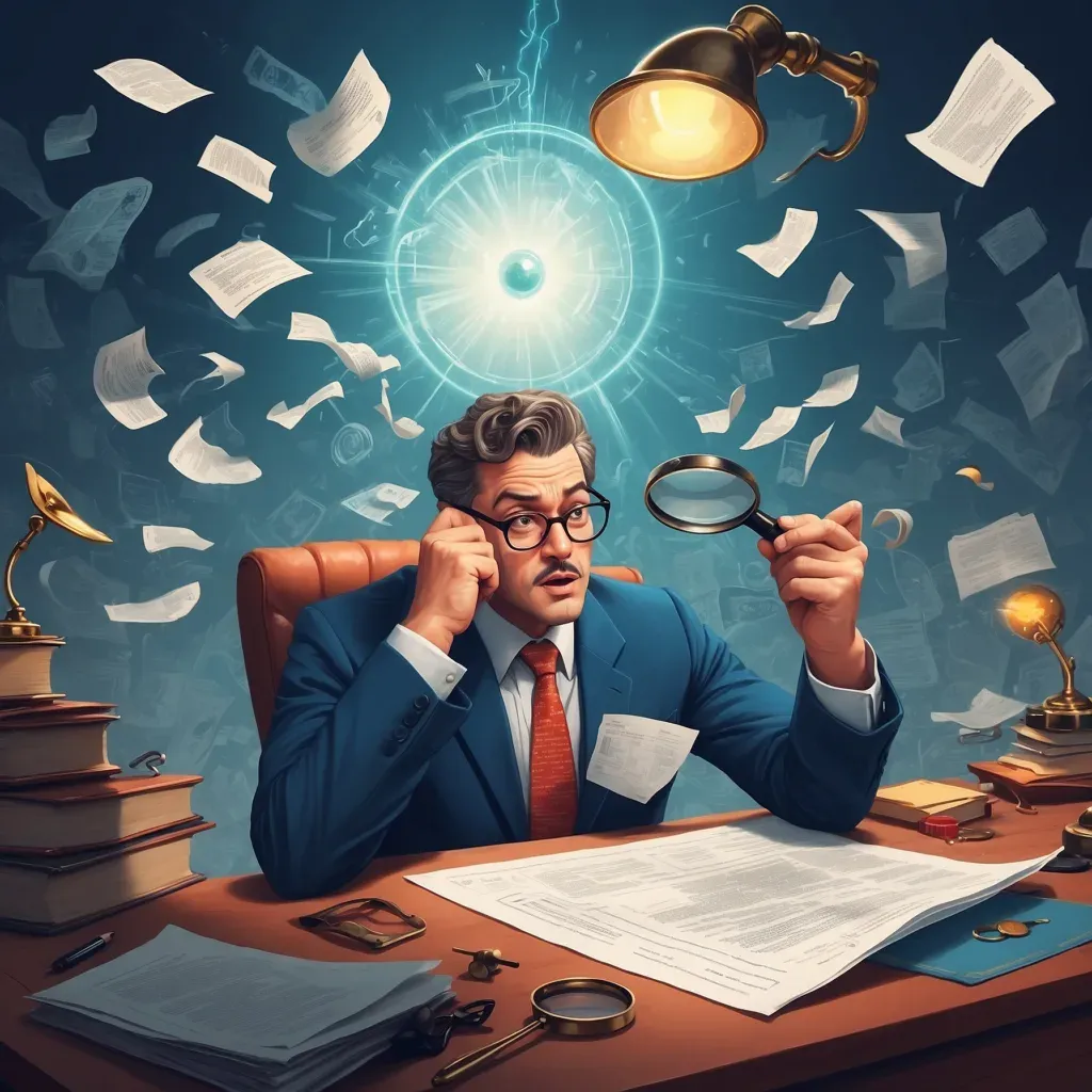 Illustration of a businessman at a desk surrounded by floating papers and a glowing lightbulb, symbolizing the confusion and complexity in business incorporation