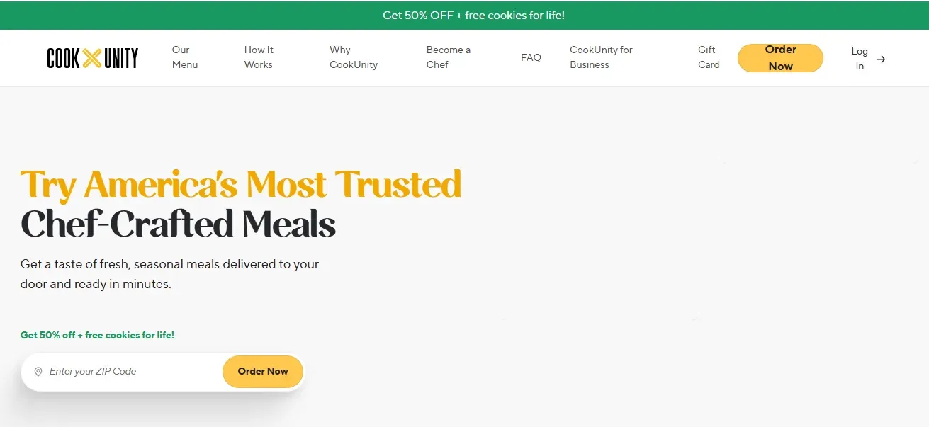 Screenshot of CookUnity's website