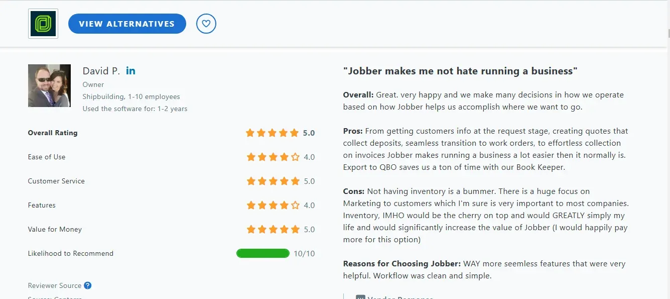 The ease of use and integration of Jobber with other financial tools has made a lot of Business owners adopt it
