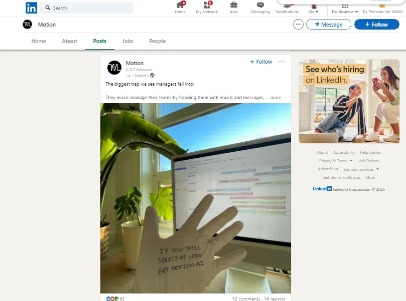 Motion engages users and potential users through posts on its product's functionality and features.
