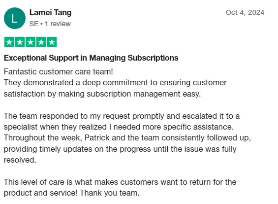 Podimo customer review from TrustPilot
