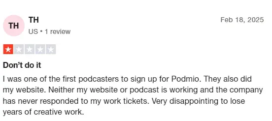 Podimo customer review from TrustPilot