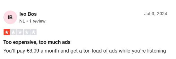 Podimo customer review from TrustPilot