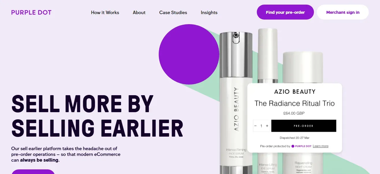 A screenshot of Purple Dot's website