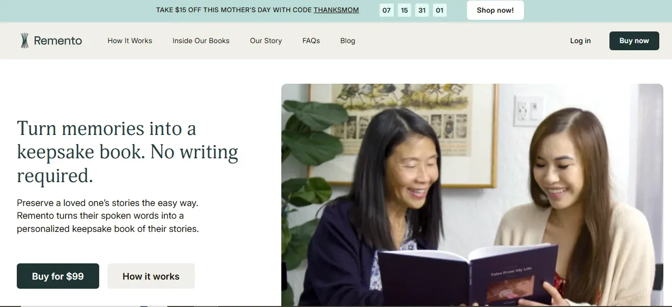 Screenshot of Remento website