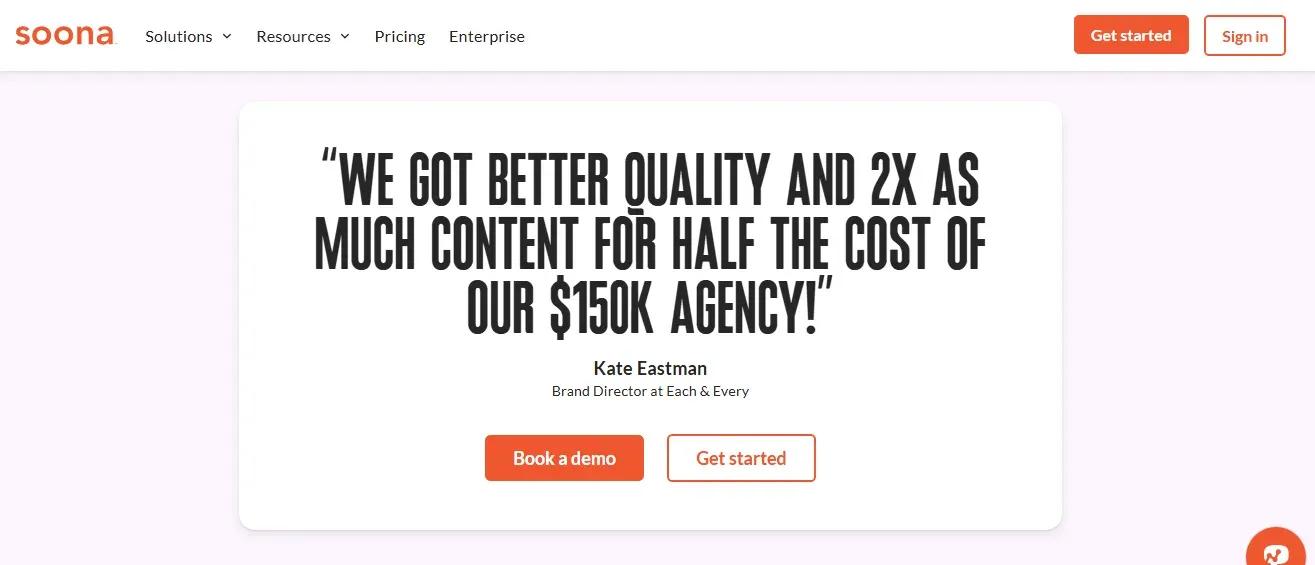 Customer feedback on how Soona helped them get better quality content at a cheaper price
