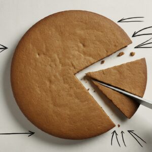 A large circular pie with one piece being cut out, surrounded by arrows depicting market share segmentation.