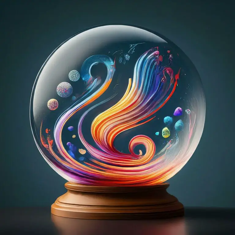 A swirling galaxy of vibrant colors inside a crystal ball, symbolizing the evolving and unpredictable future of marketing.