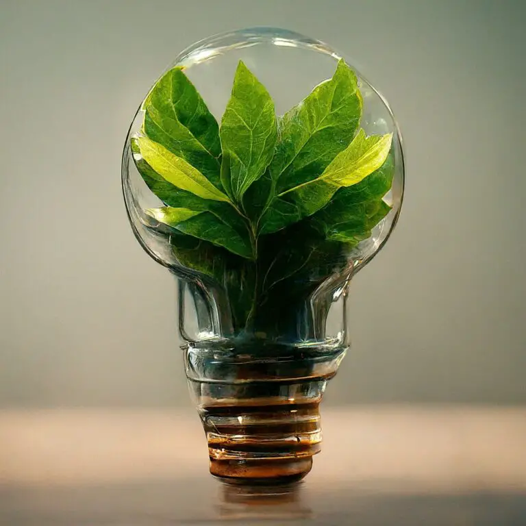 Lightbulb with green leaves inside, representing the concept of green marketing.