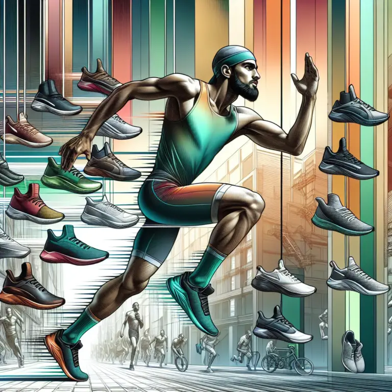 Man running with a selection of Nike shoes behind him