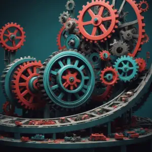 Large interconnected gears symbolizing the business value chain process.