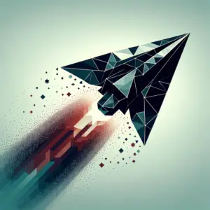 Abstract geometric illustration of a rocketing paper plane in low-poly style, symbolizing dynamic email marketing strategy