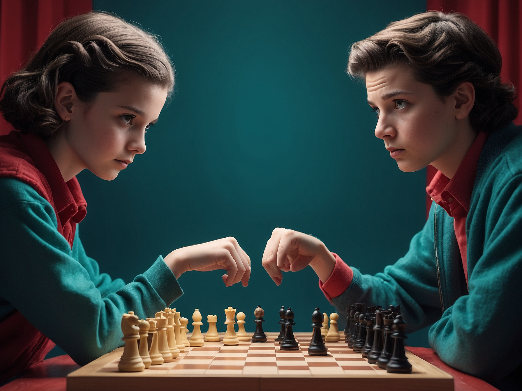 Two young individuals engaged in a strategic game of chess, highlighting the theme of strategy and innovation.