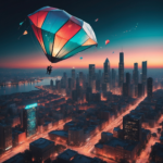 Colorful parachute over city skyline at sunset symbolizing unique business branding strategies