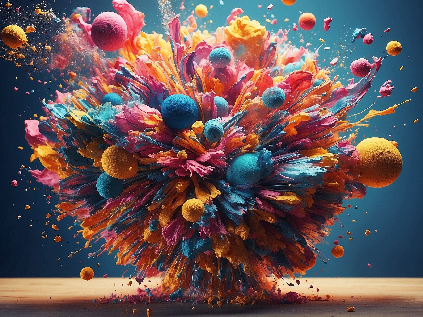 Explosive and colorful abstract art representing the dynamic process of building a powerful startup brand