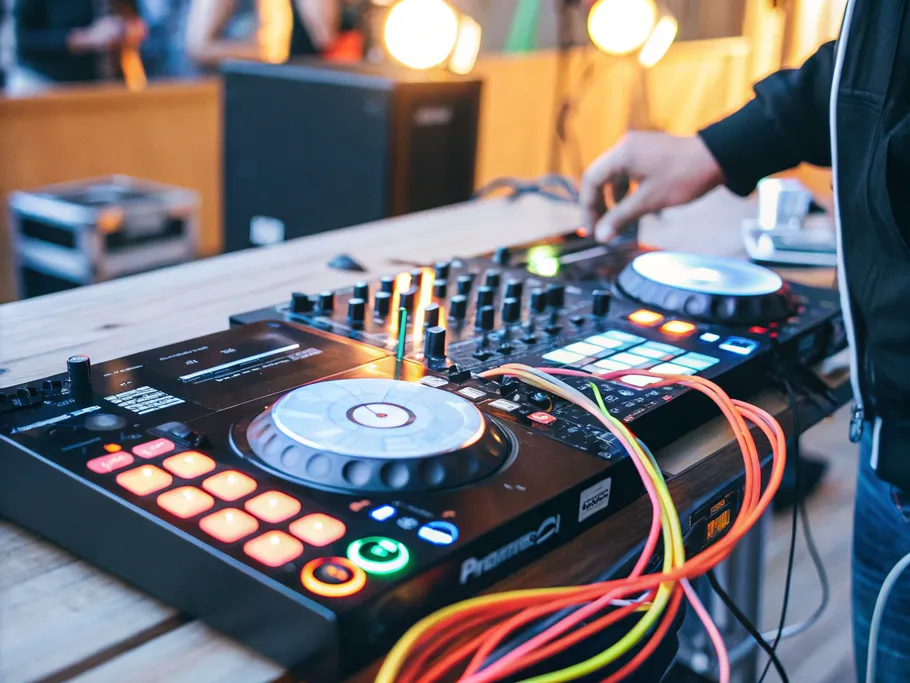 DJ mixing music on a professional controller at an event