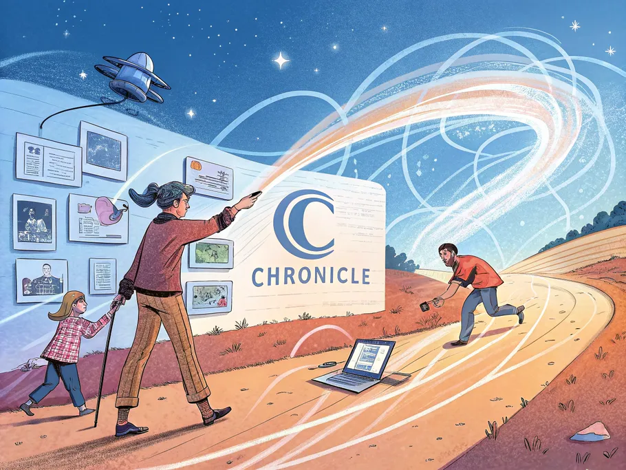 An abstract illustration representing the convergence of digital communication forms, featuring a stylized 'C' for Chronicle.