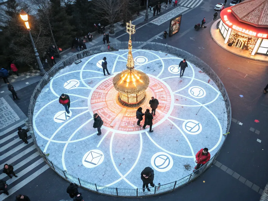 Aerial view of an intricate network visualization symbolizing e-commerce connections.